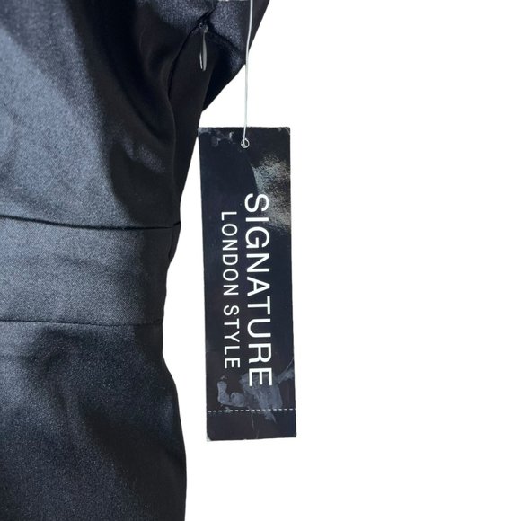 Signature London Style Black Cocktail Short Sleeve Dress Ruffled Collar Size 6 - Picture 7 of 10